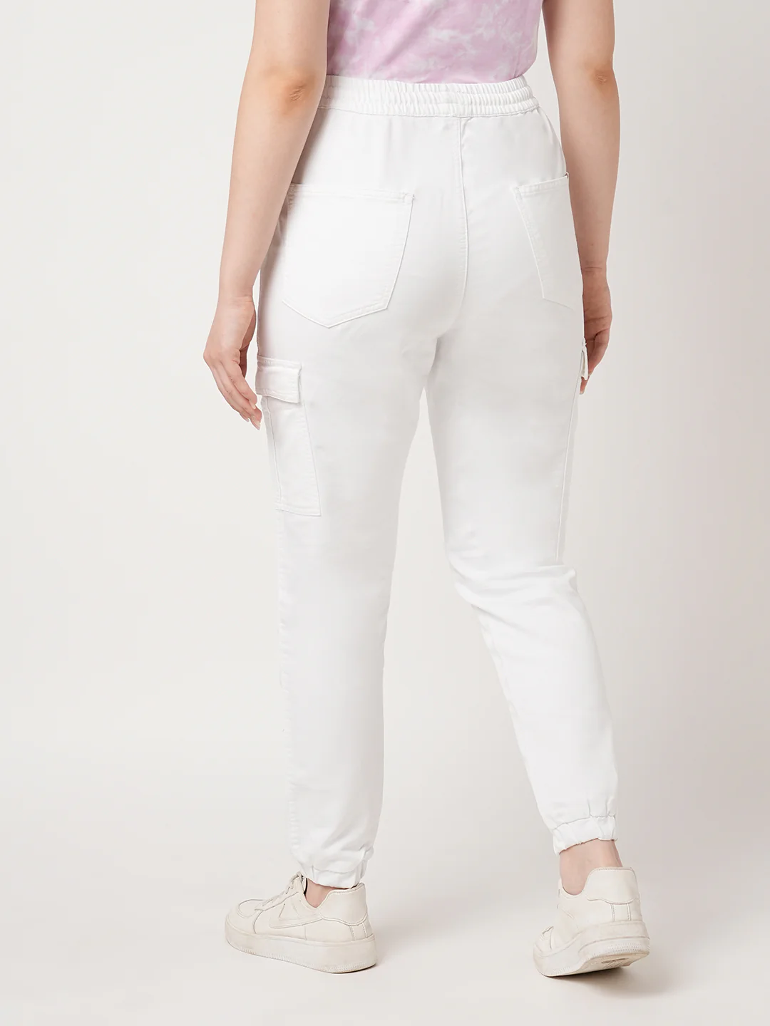 Women White Mid-Rise Joggers - Image 3