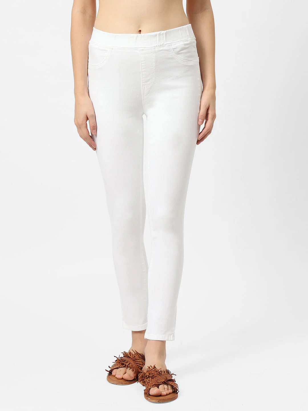 Women White Mid-Rise Leggings - Image 2