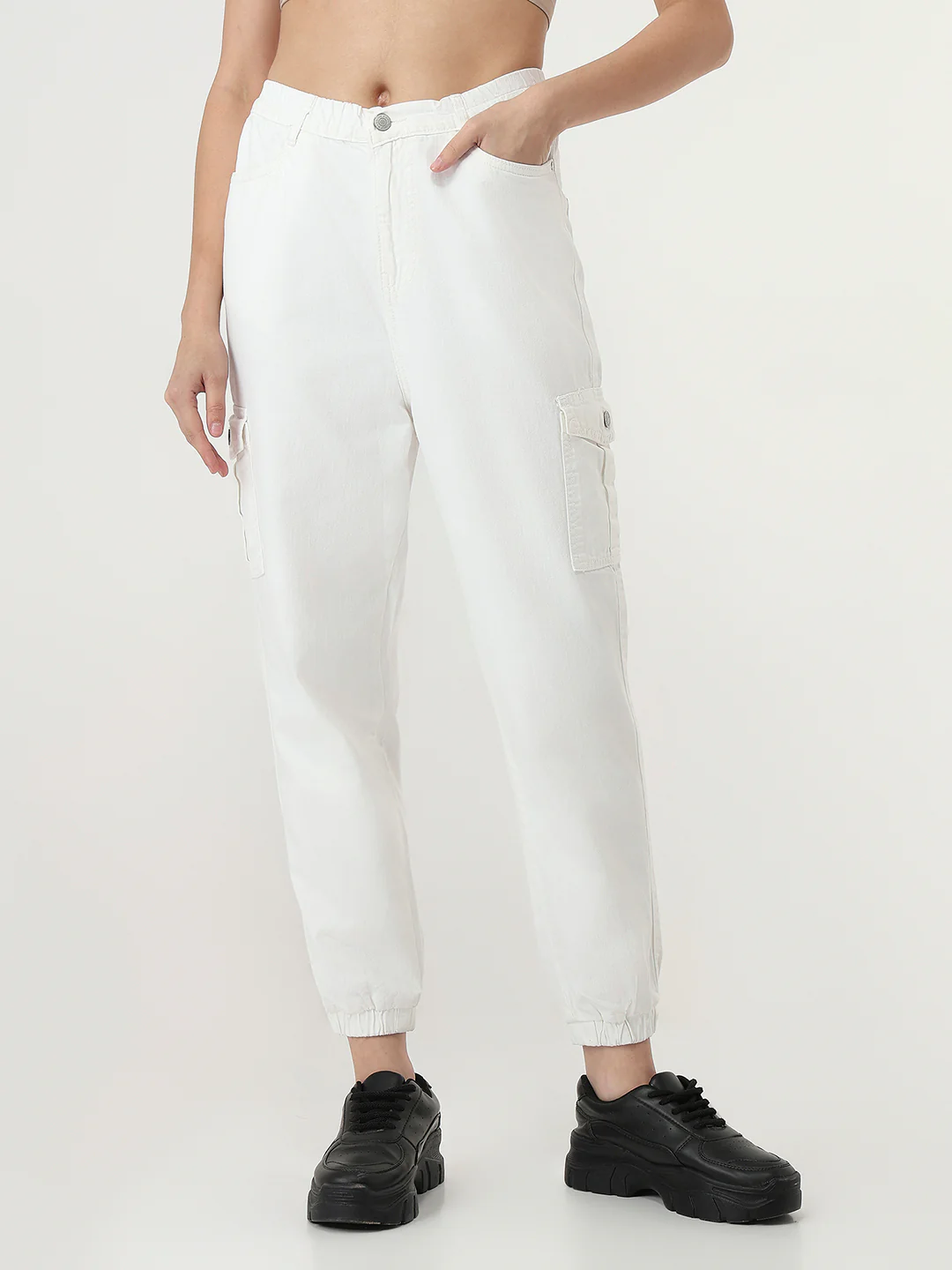 Women White Mid-Rise Skinny Cargo - Image 2