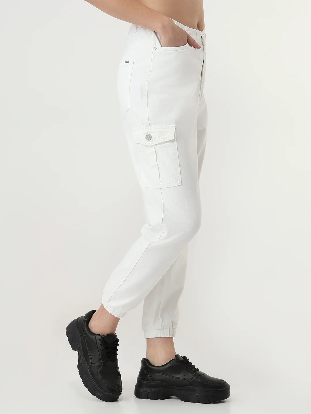Women White Mid-Rise Skinny Cargo - Image 4
