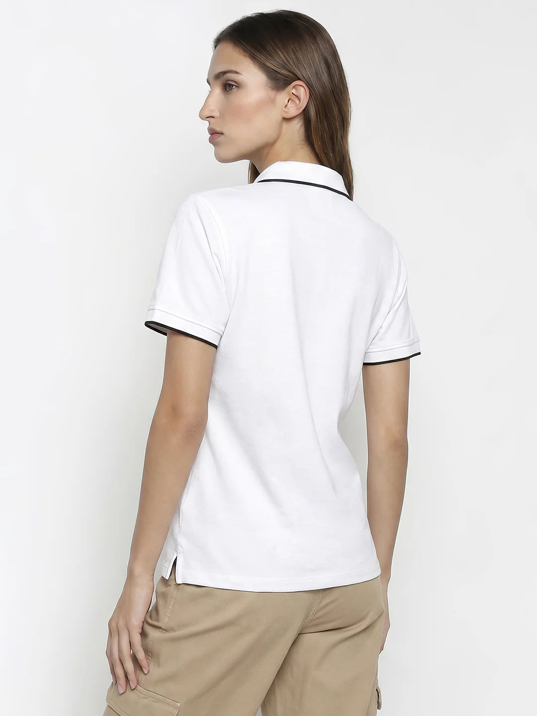 Women White Polo T-Shirt - Image 3