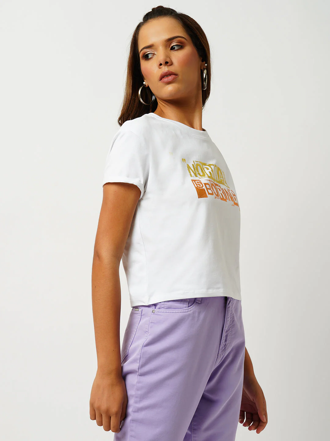 Women White Printed Slim T-Shirt - Image 4