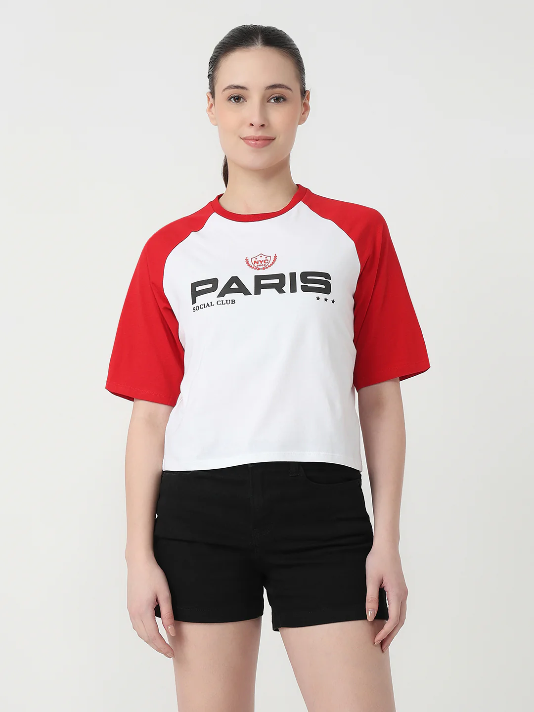 Women White/Red Graphic Crop T-Shirt - Image 2