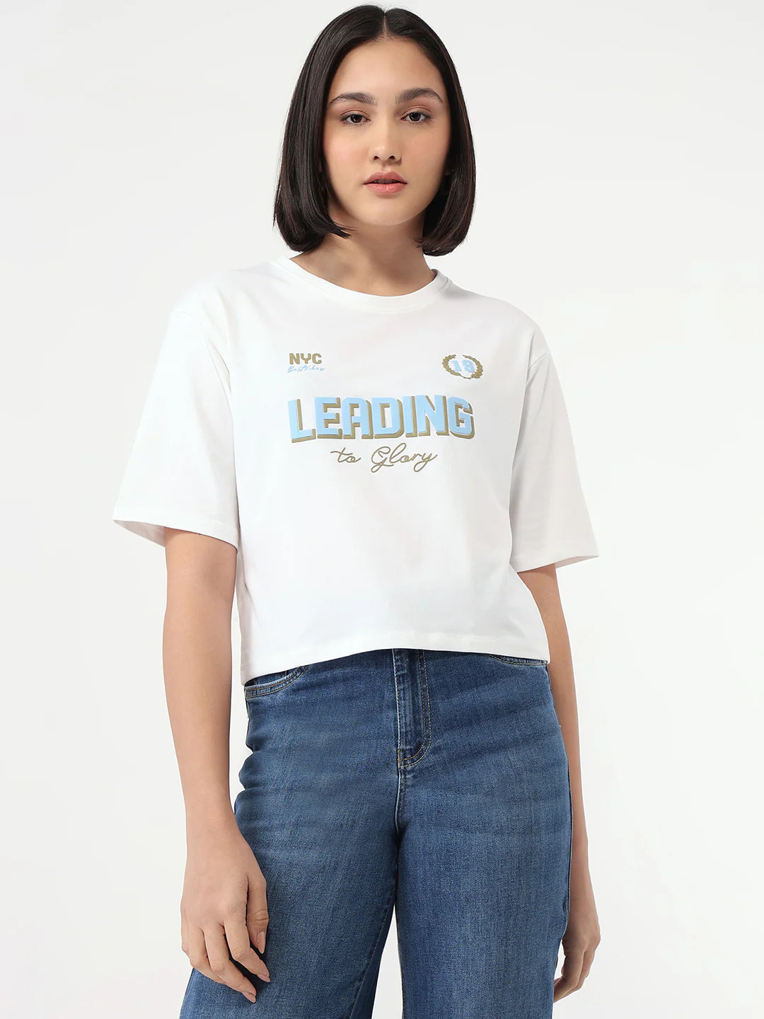 Women White Slim Fit Crop T-Shirt