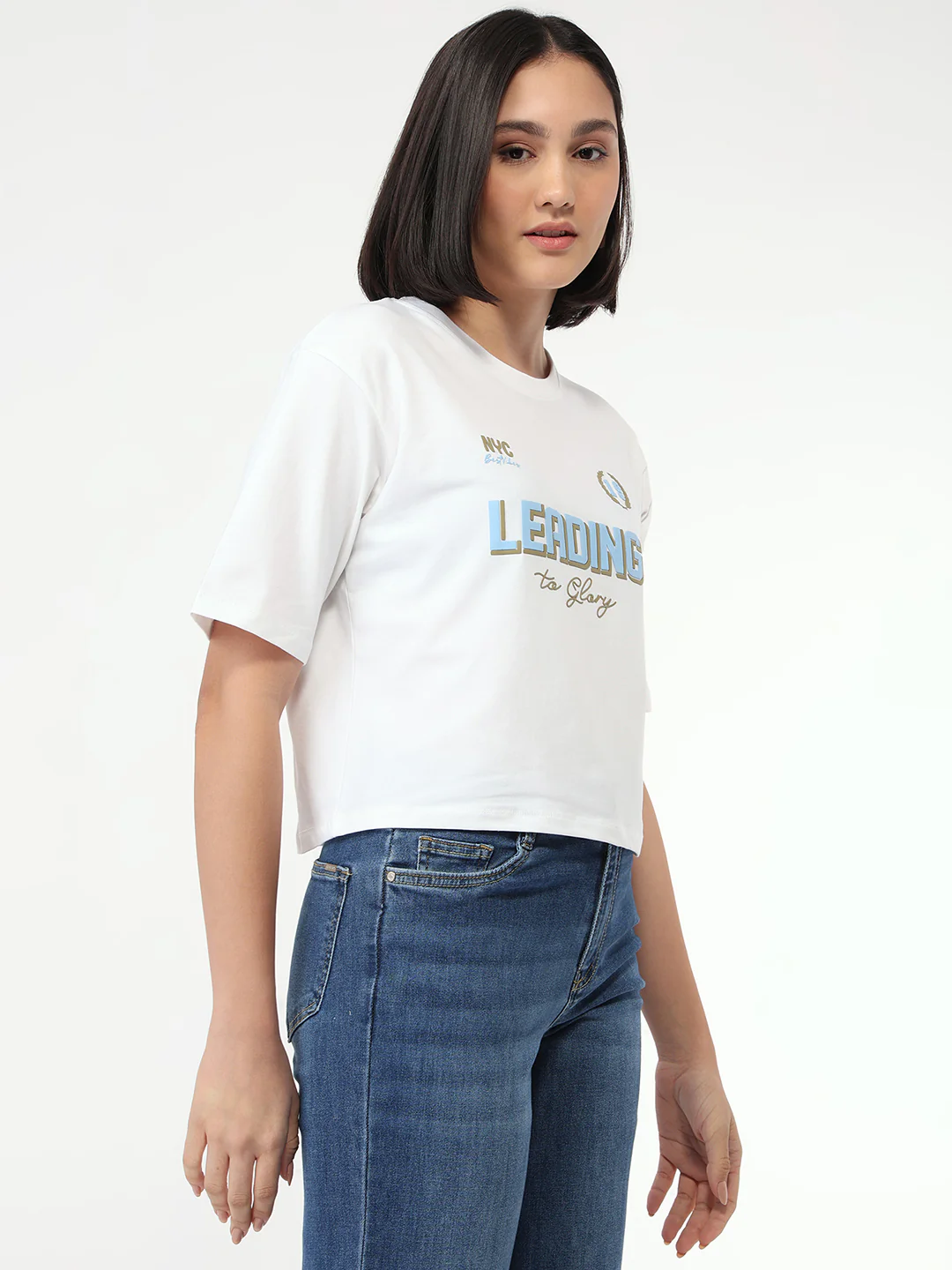 Women White Slim Fit Crop T-Shirt - Image 5