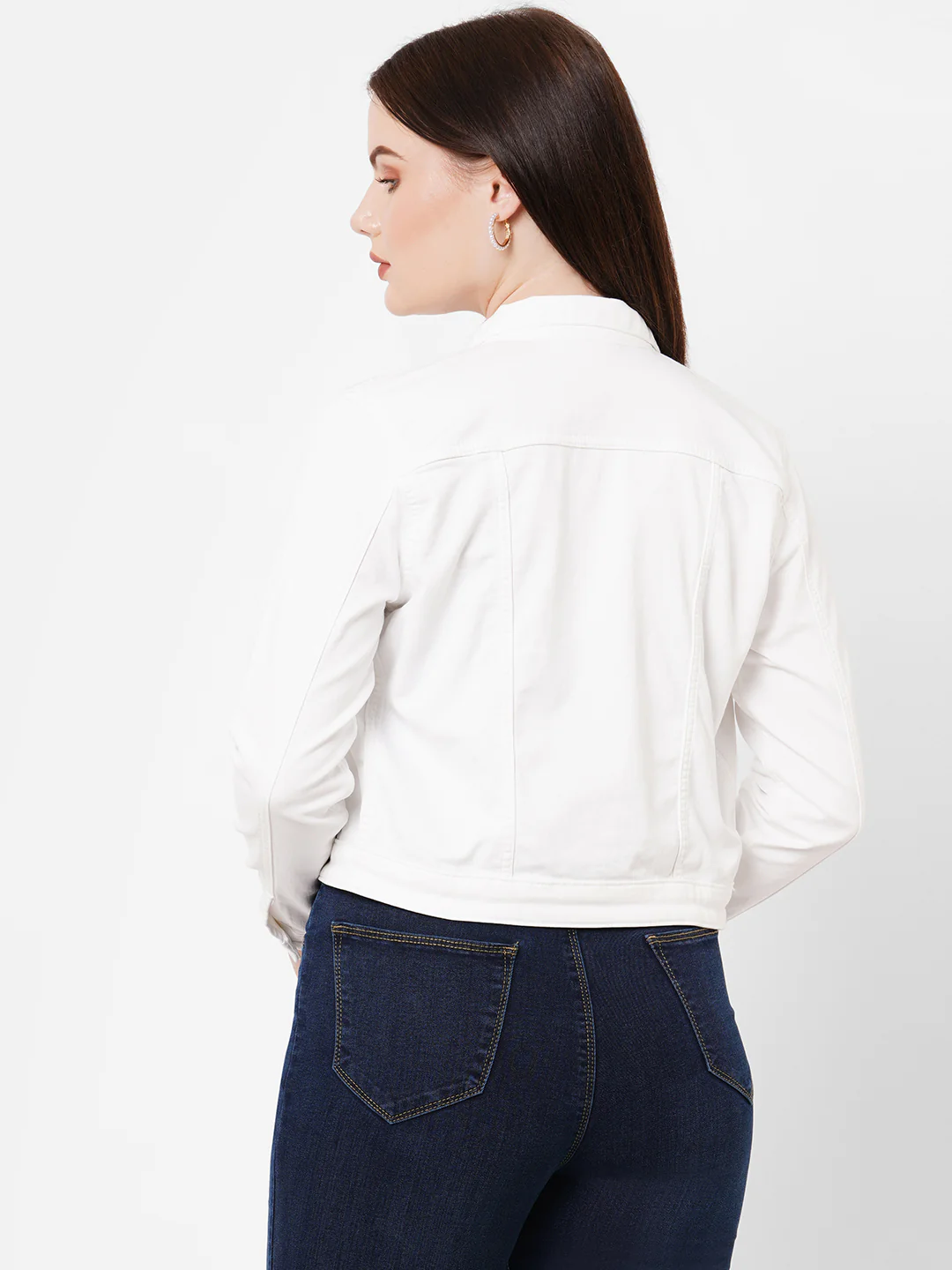 Women White Slim Fit Denim Jacket - Image 3