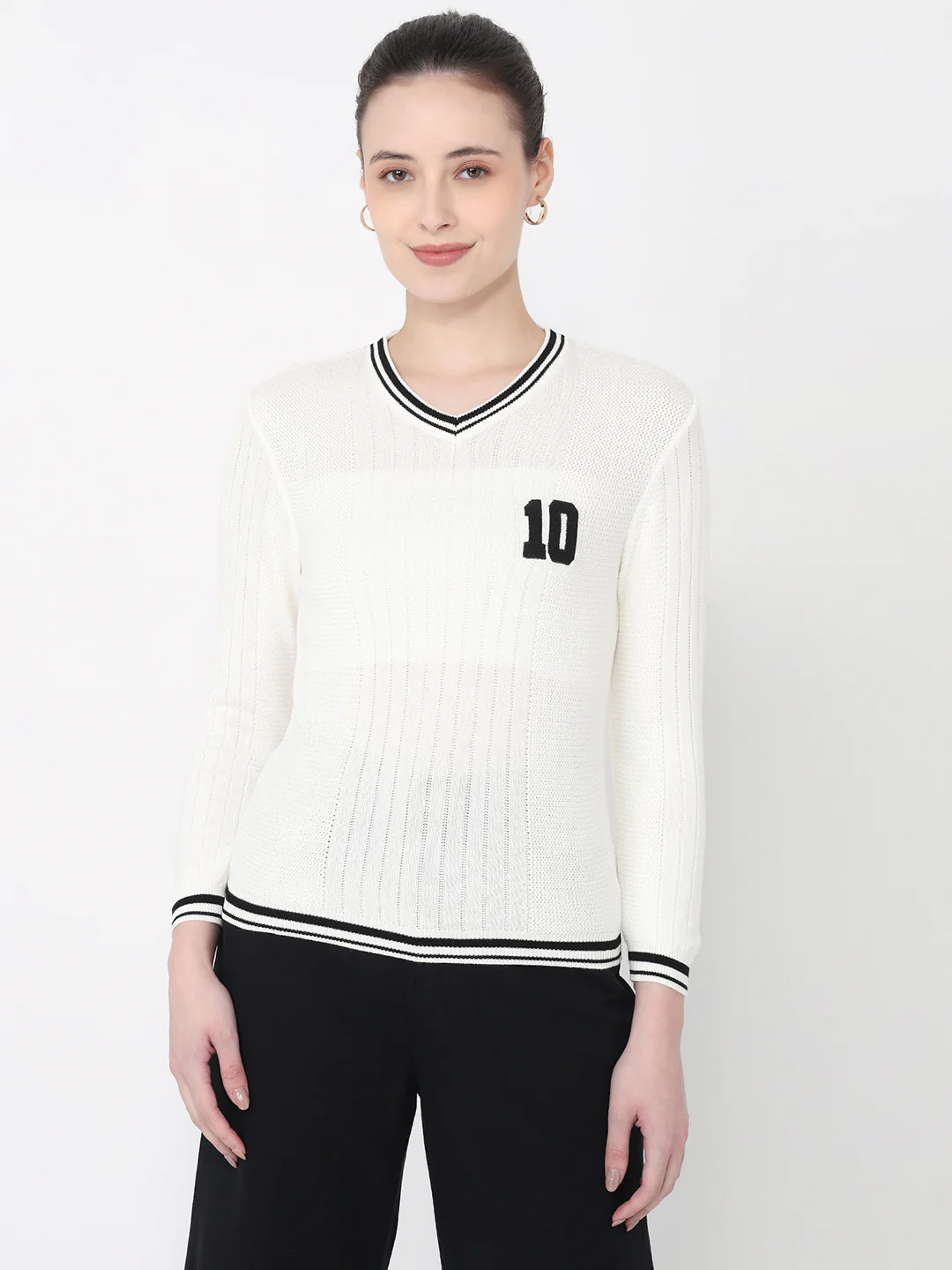 Women White Slim Fit Flat Knit - Image 2