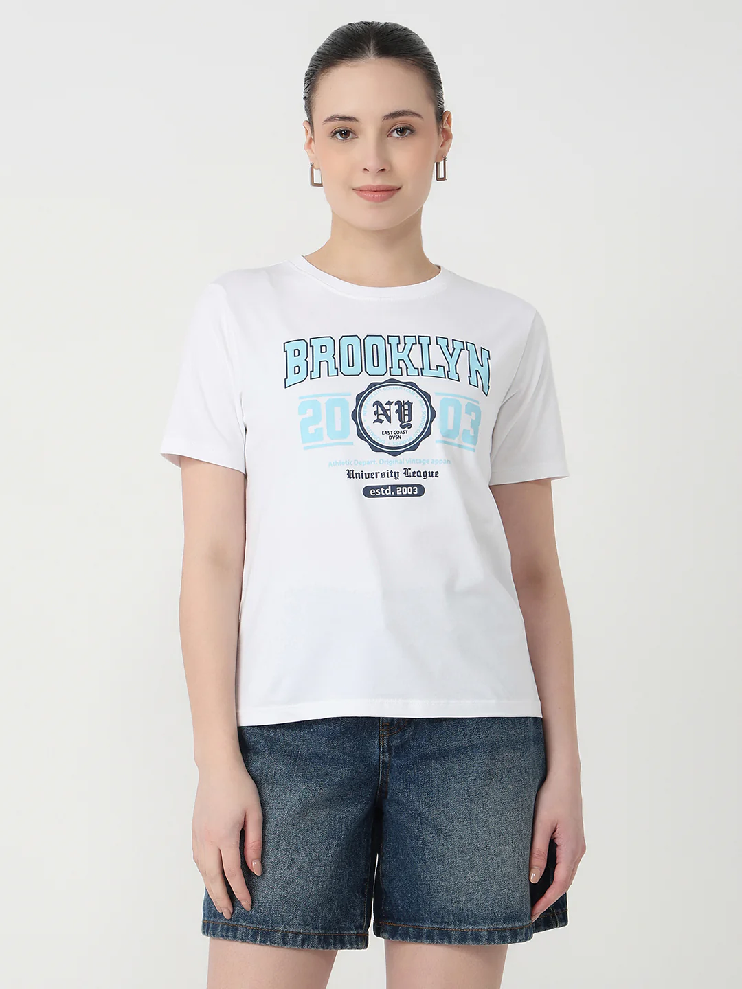 Women White Slim Fit Graphic T-Shirt - Image 2