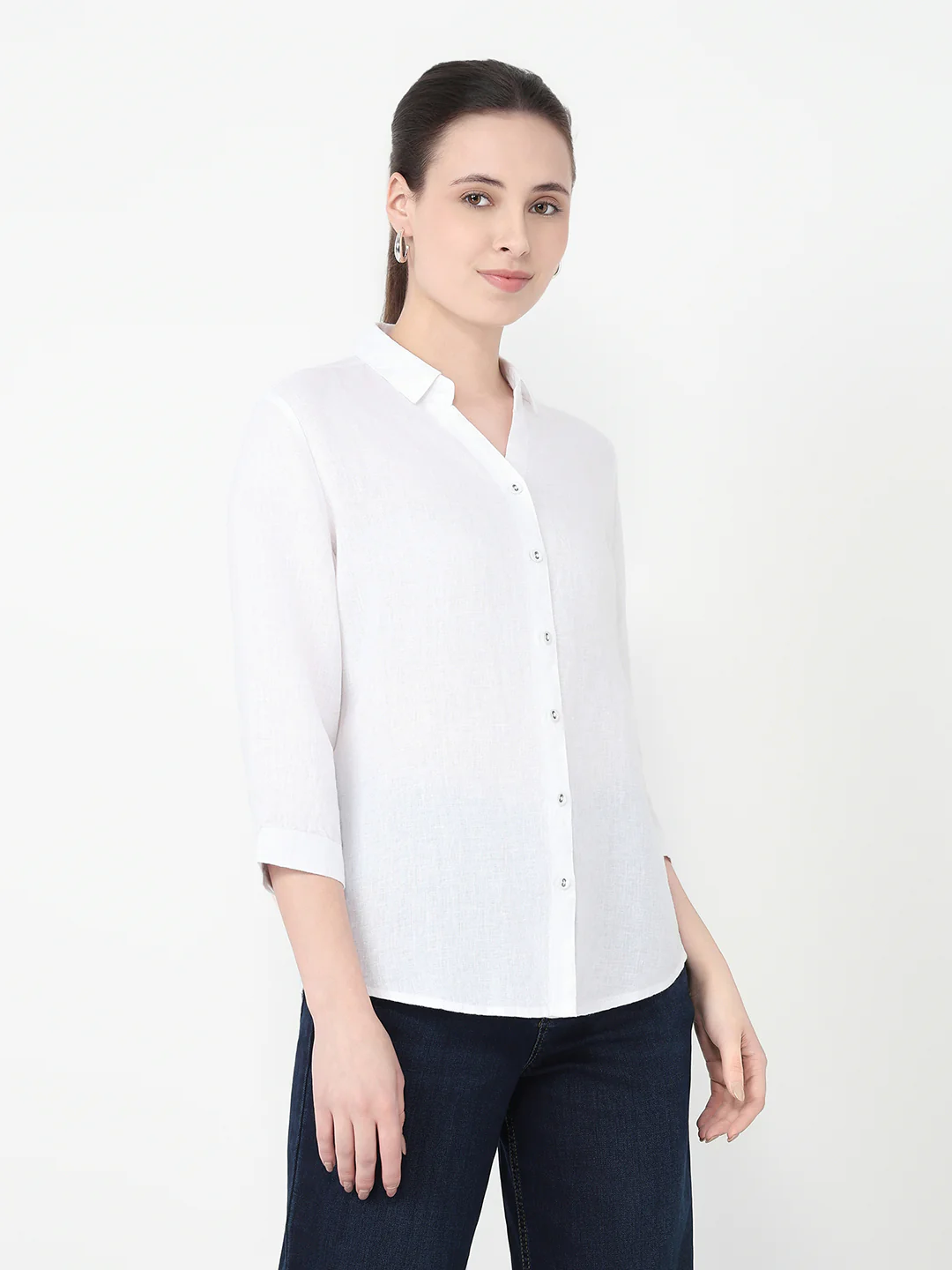 Women White Slim Fit Shirt - Image 5