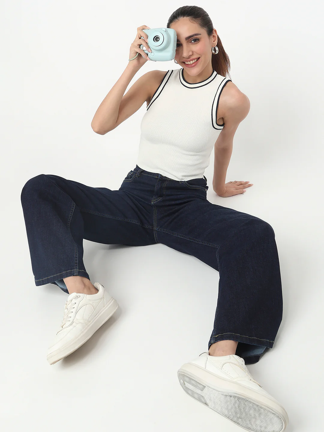 Women White Slim Flat Knit