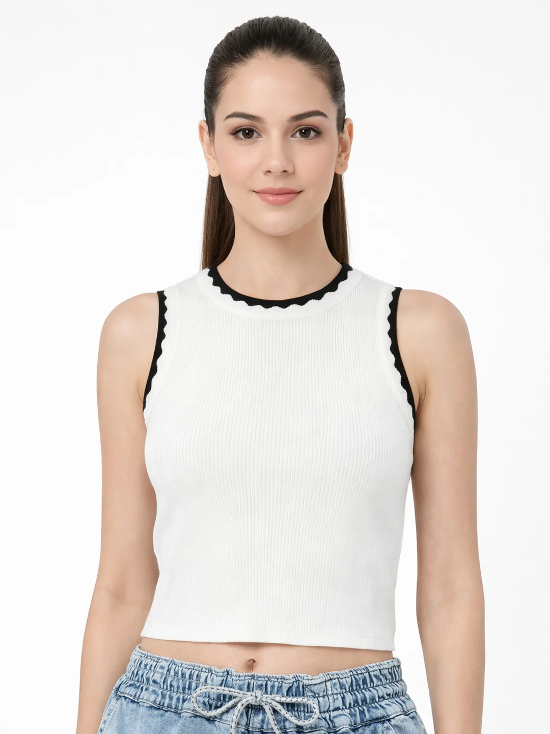 Women White Slim Flat Knit - Image 2