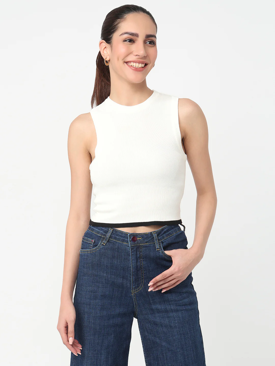 Women White Slim Flat Knit - Image 2