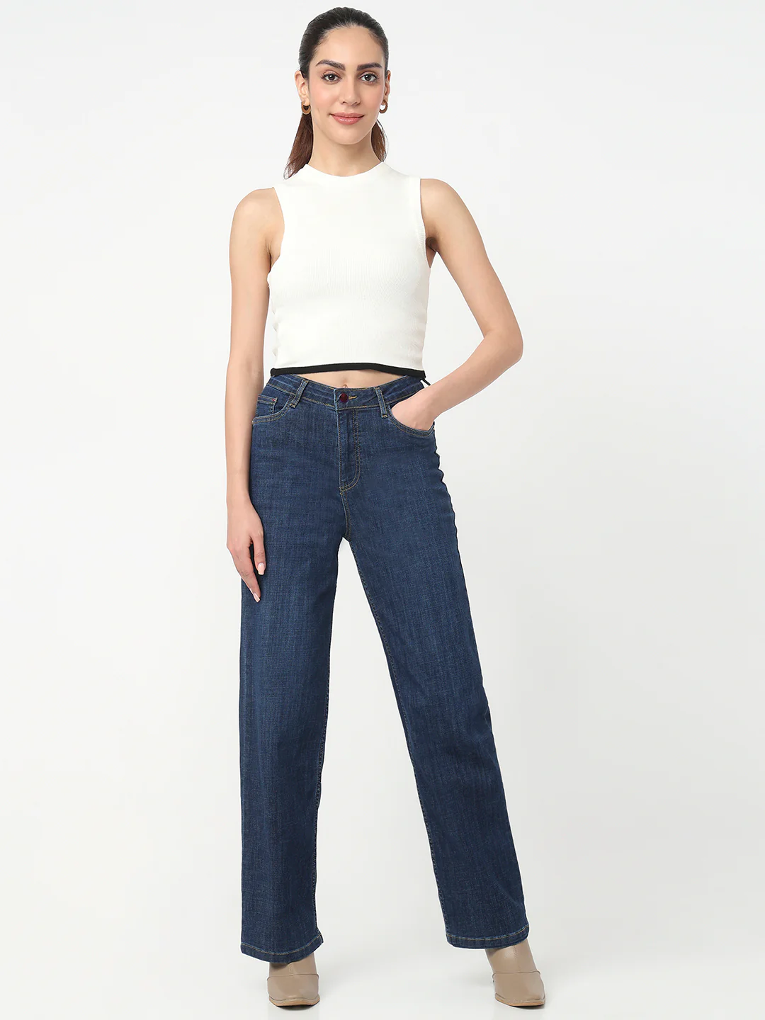 Women White Slim Flat Knit - Image 4