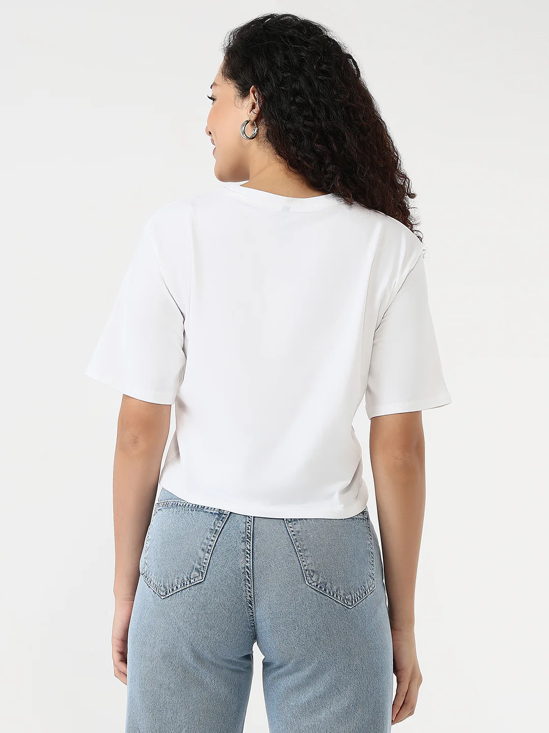 Women White Slim Graphic Crop Tees - Image 4