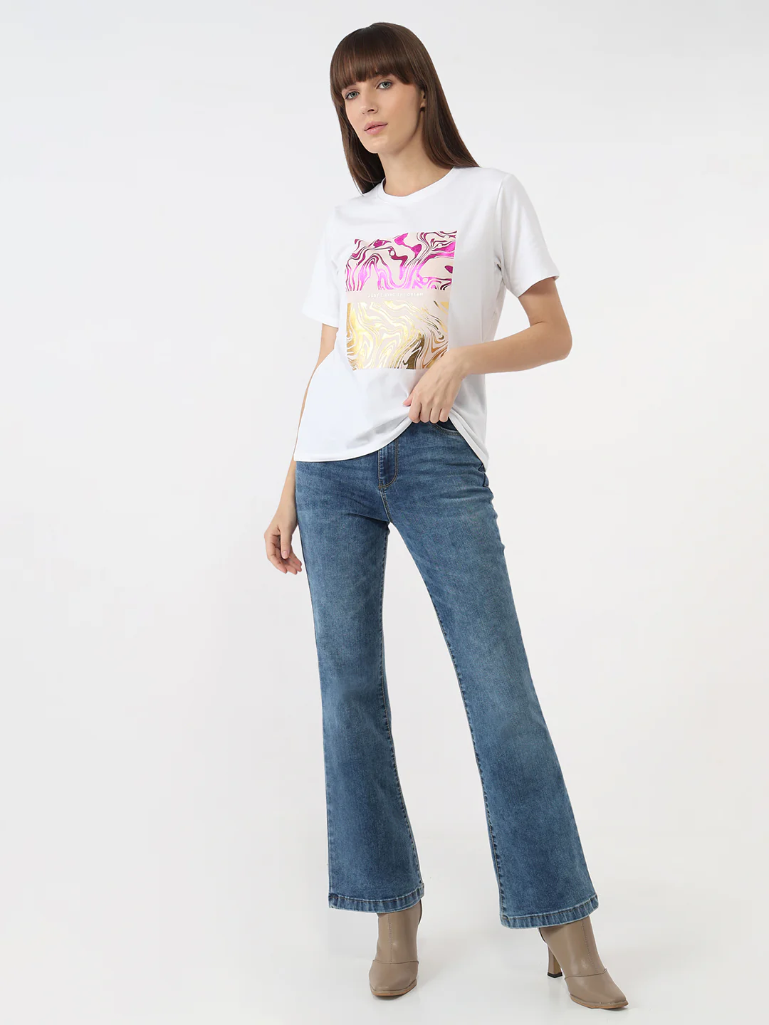 Women White Slim Graphic T-Shirt - Image 3