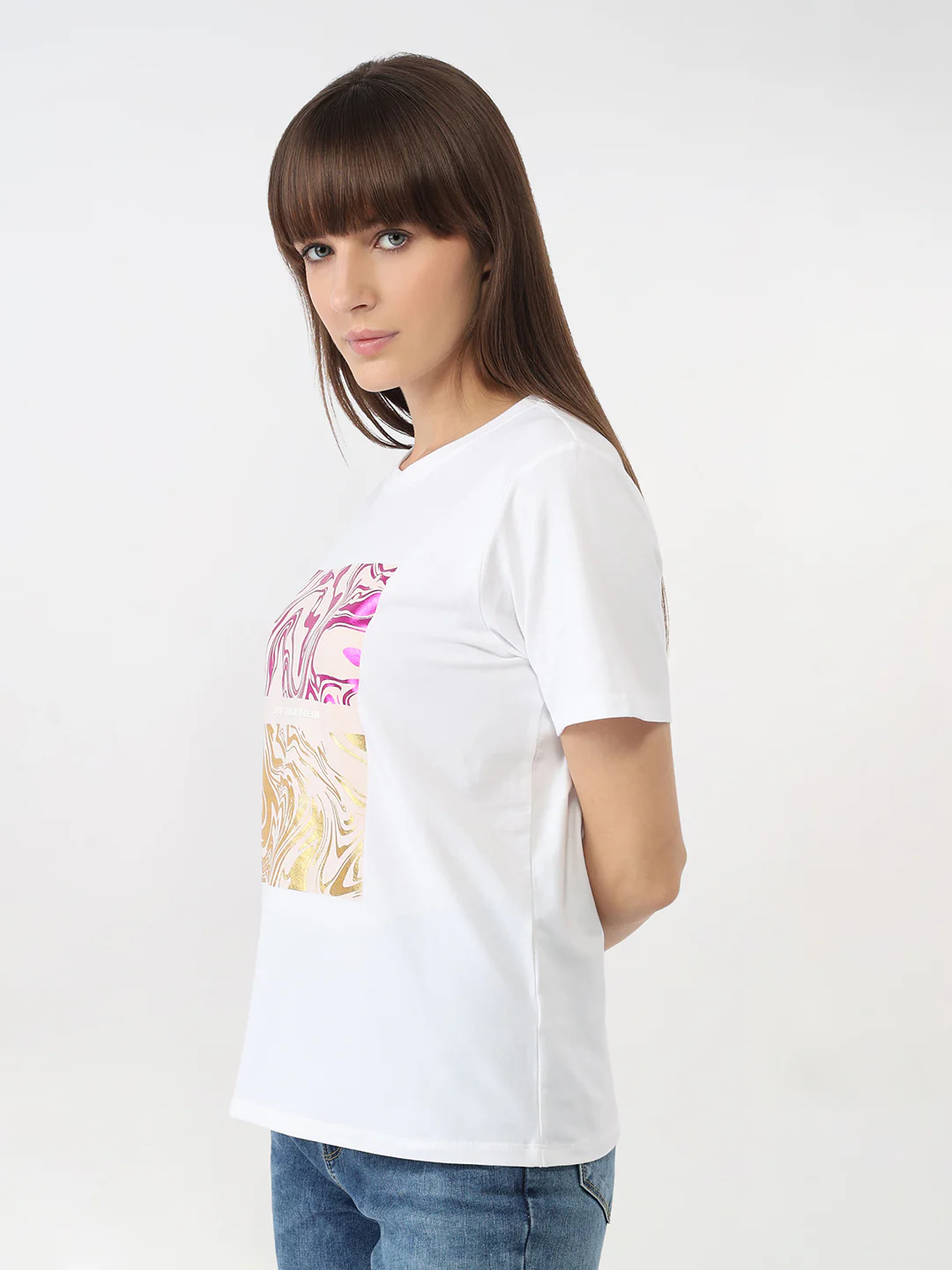 Women White Slim Graphic T-Shirt - Image 5