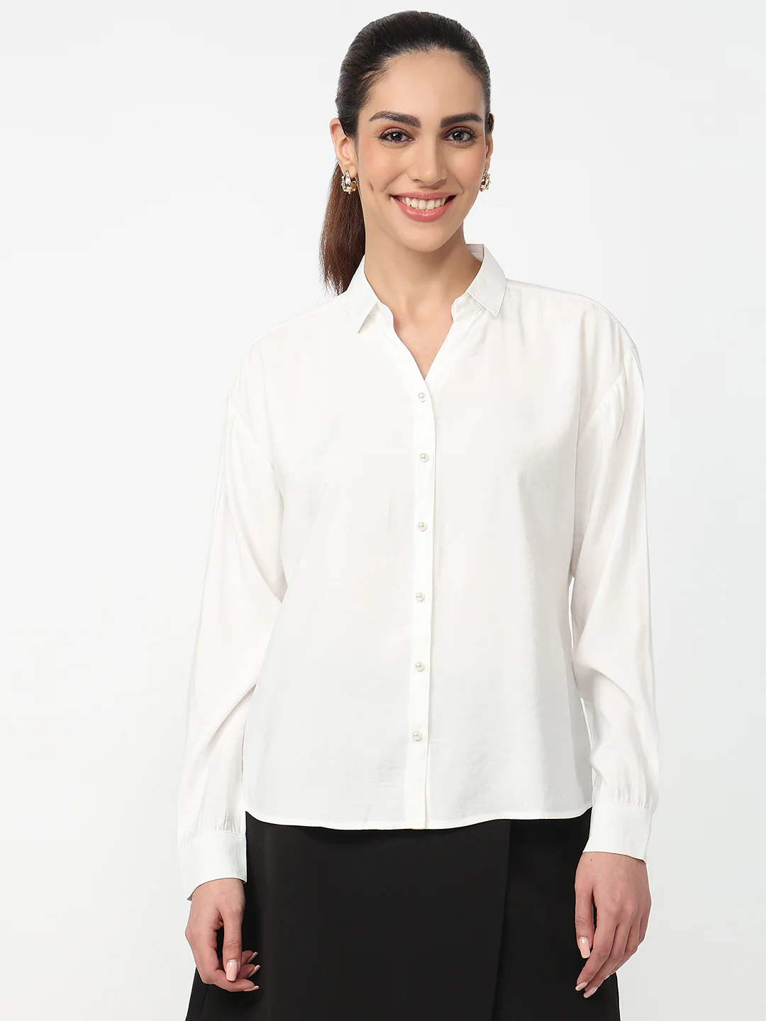 Women White Slim Shirt - Image 2