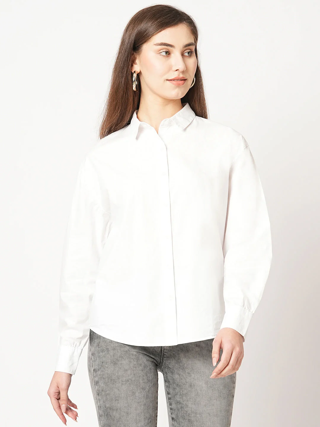 Women White Solid Shirt
