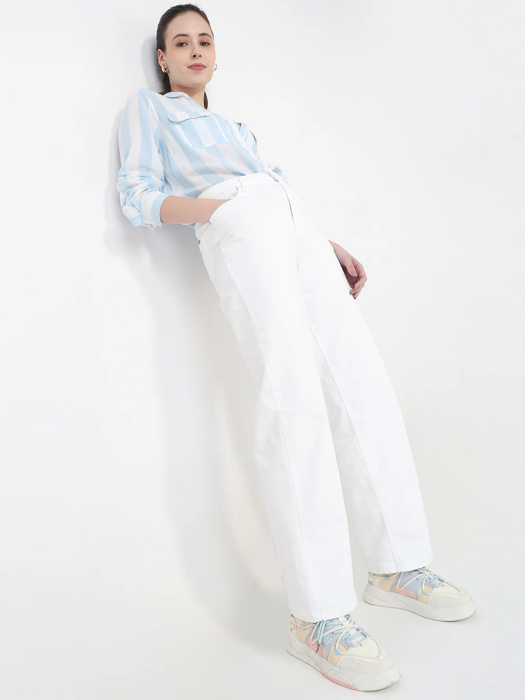 Women White Wide Leg Jeans