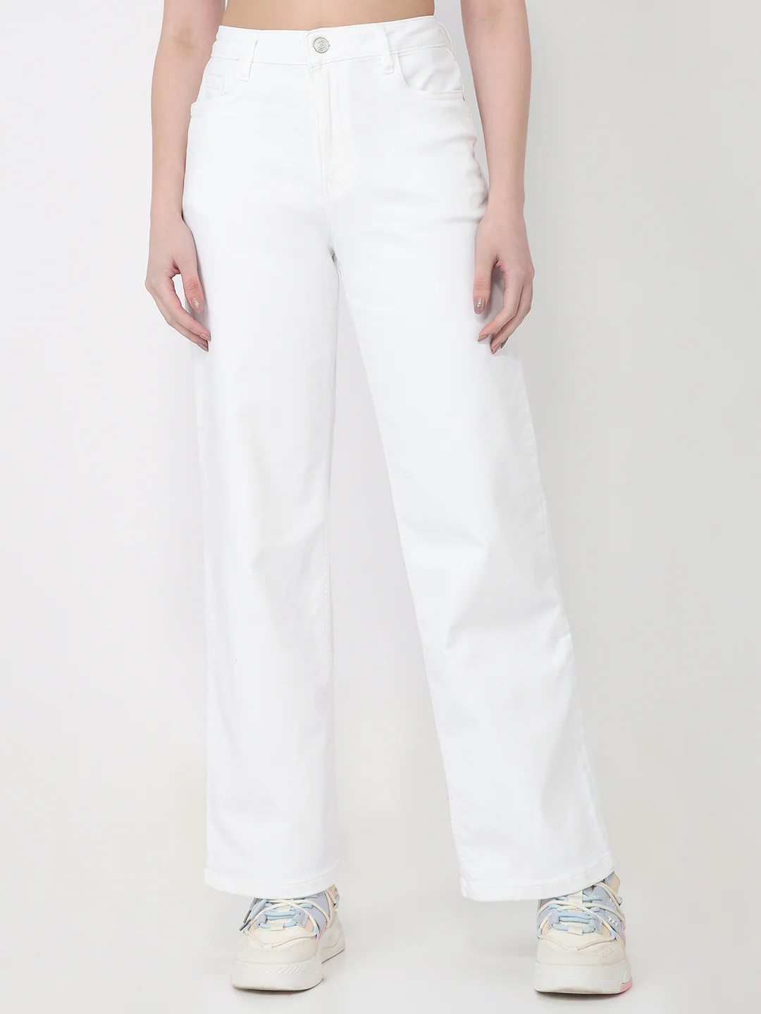 Women White Wide Leg Jeans - Image 2