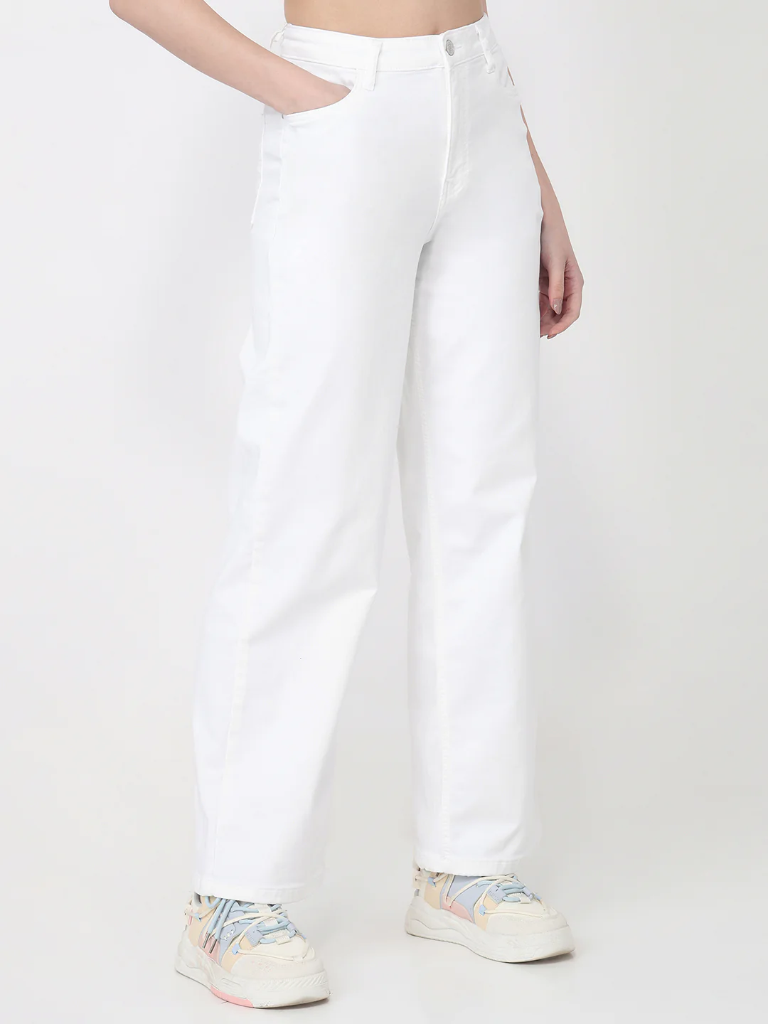 Women White Wide Leg Jeans - Image 6