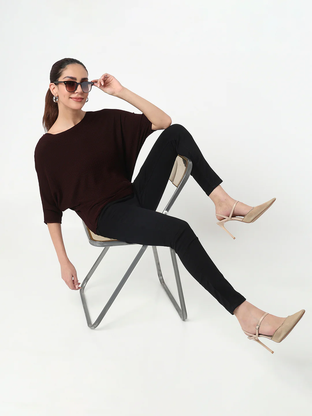 Women Wine Batsleeve Top