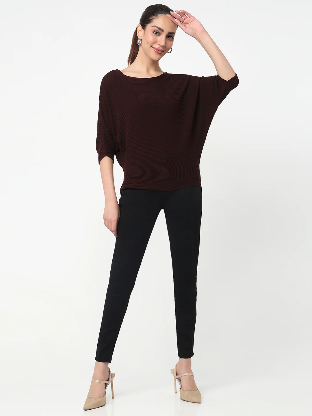 Women Wine Batsleeve Top - Image 4