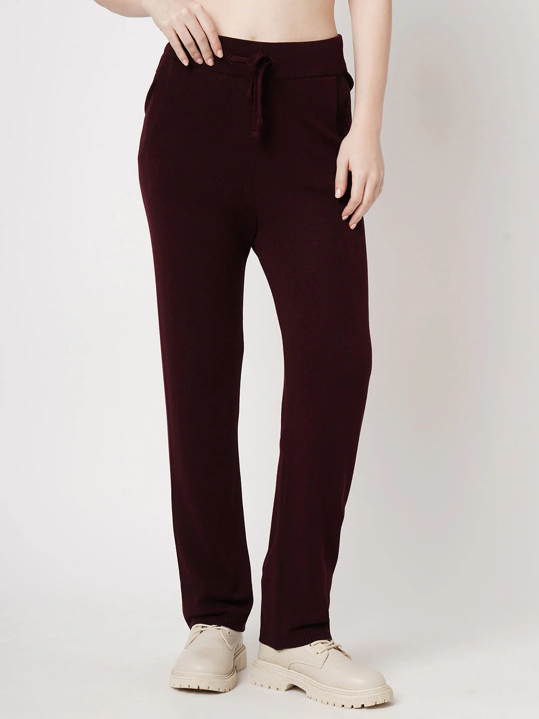 Women Wine High-Rise Loose Straight Pants - Image 2
