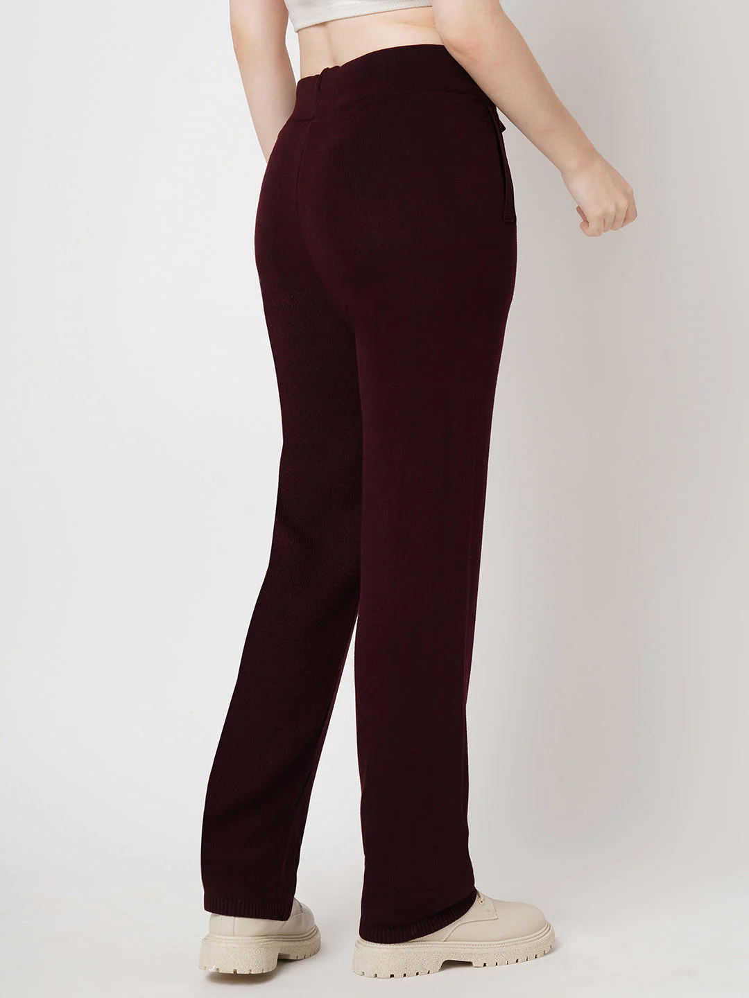 Women Wine High-Rise Loose Straight Pants - Image 3