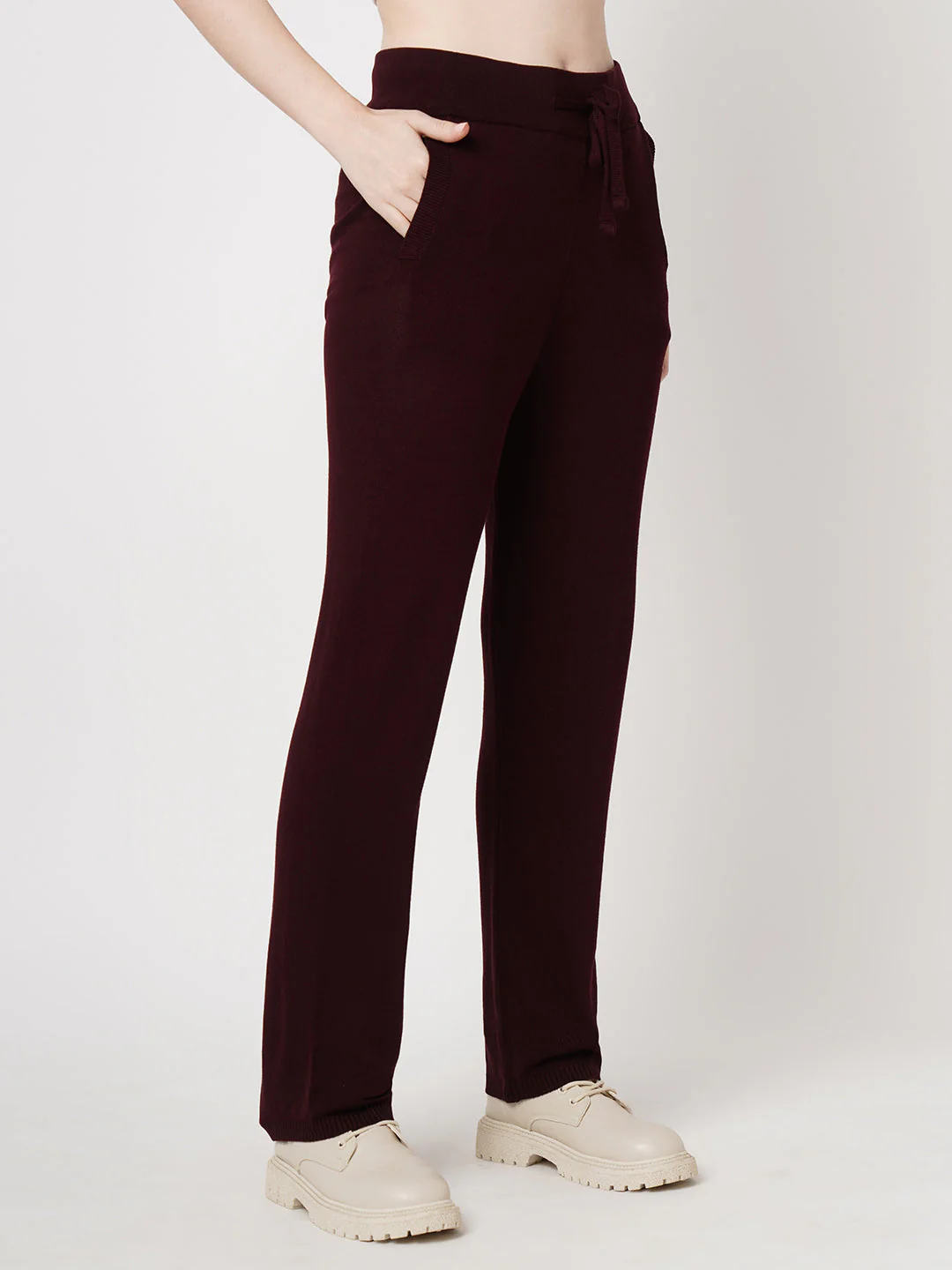 Women Wine High-Rise Loose Straight Pants - Image 5