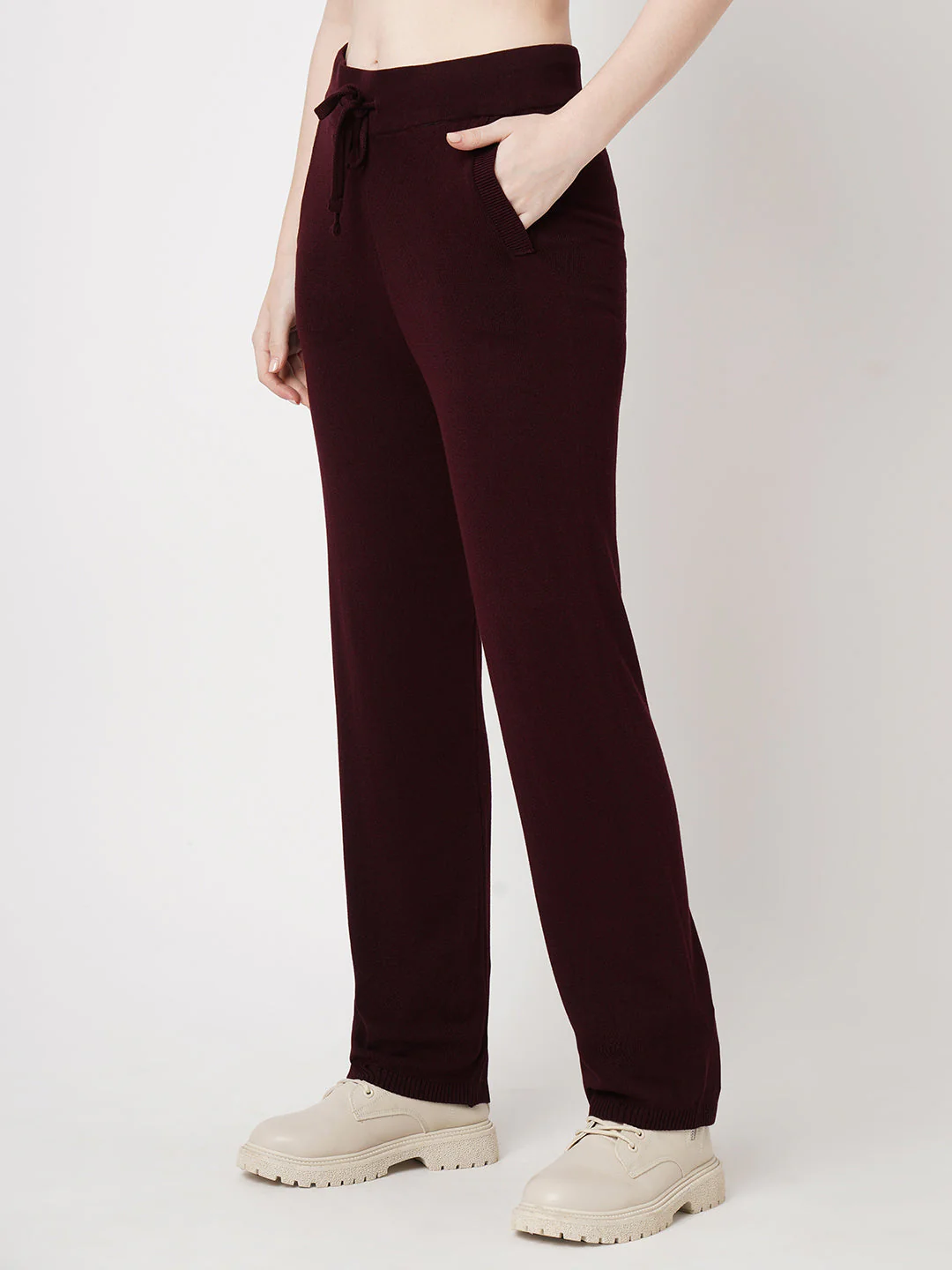 Women Wine High-Rise Loose Straight Pants - Image 6