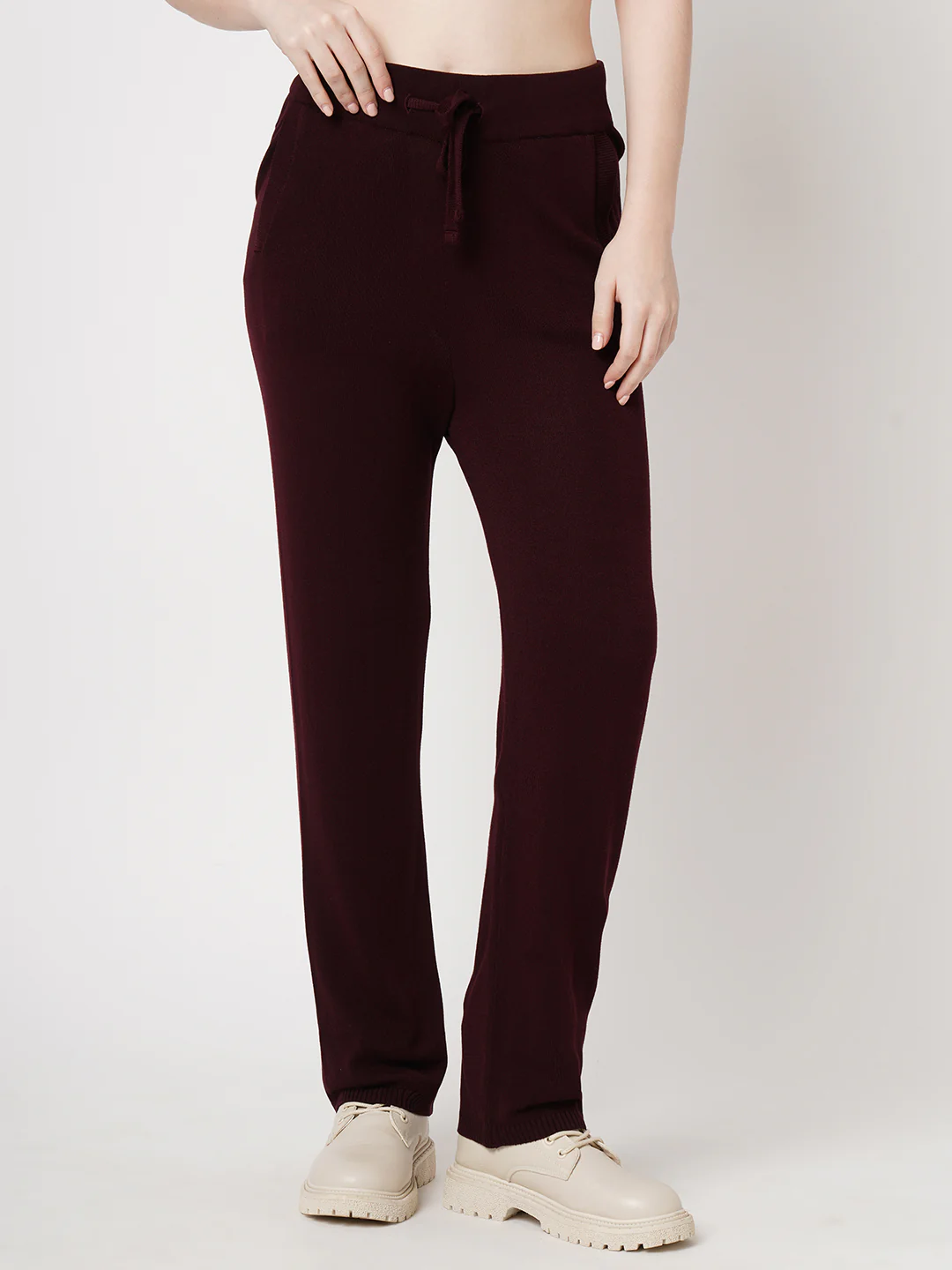 Women Wine High-Rise Straight Fit Trousers - Image 2
