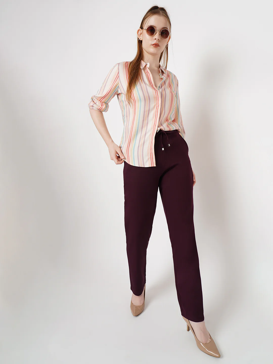 Women Wine Mid-Rise Trouser