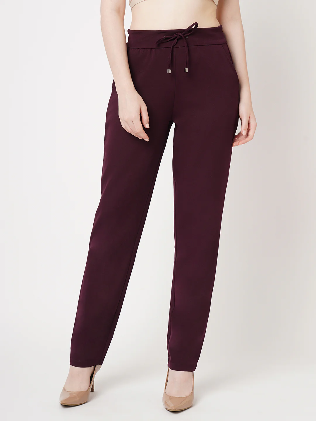 Women Wine Mid-Rise Trouser - Image 2