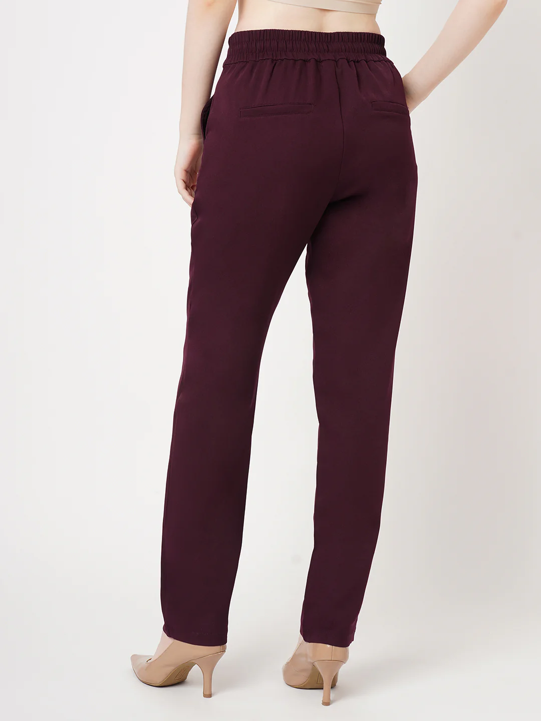 Women Wine Mid-Rise Trouser - Image 3