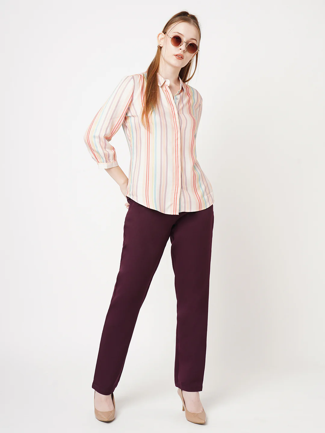 Women Wine Mid-Rise Trouser - Image 4