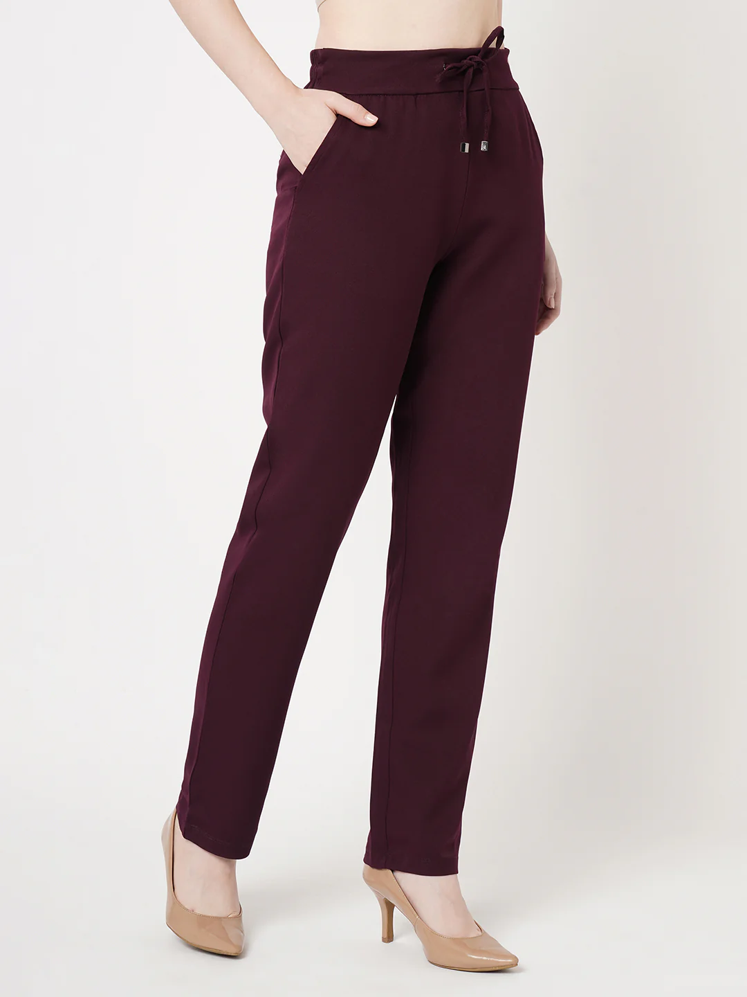 Women Wine Mid-Rise Trouser - Image 5