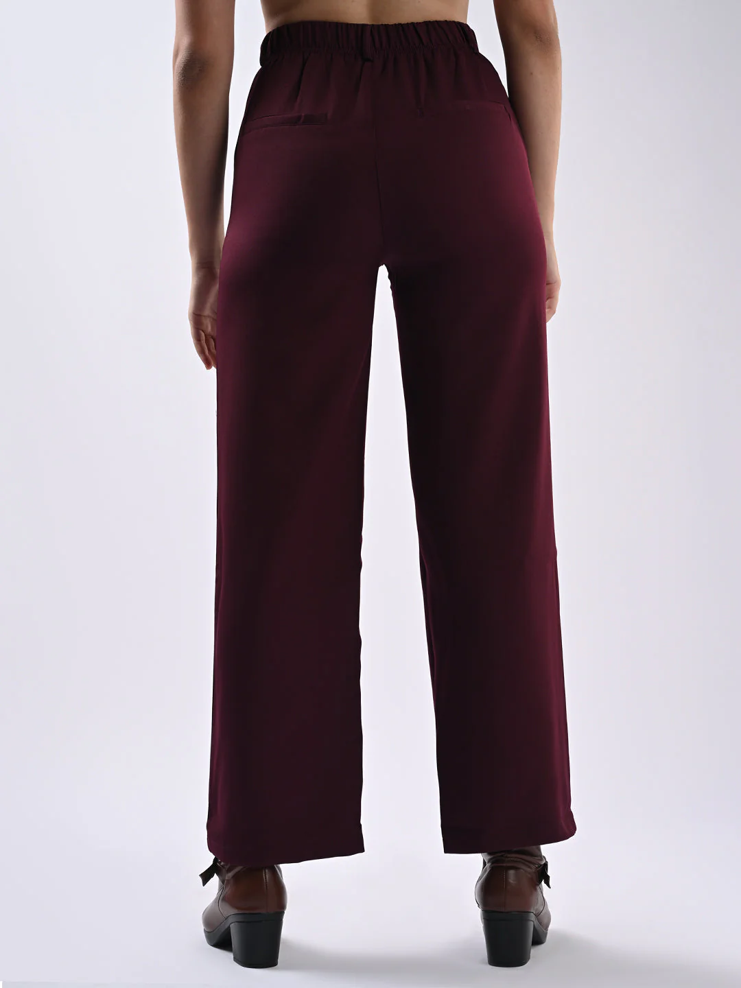 Women Wine Mid-Rise Wide Leg Trousers - Image 3