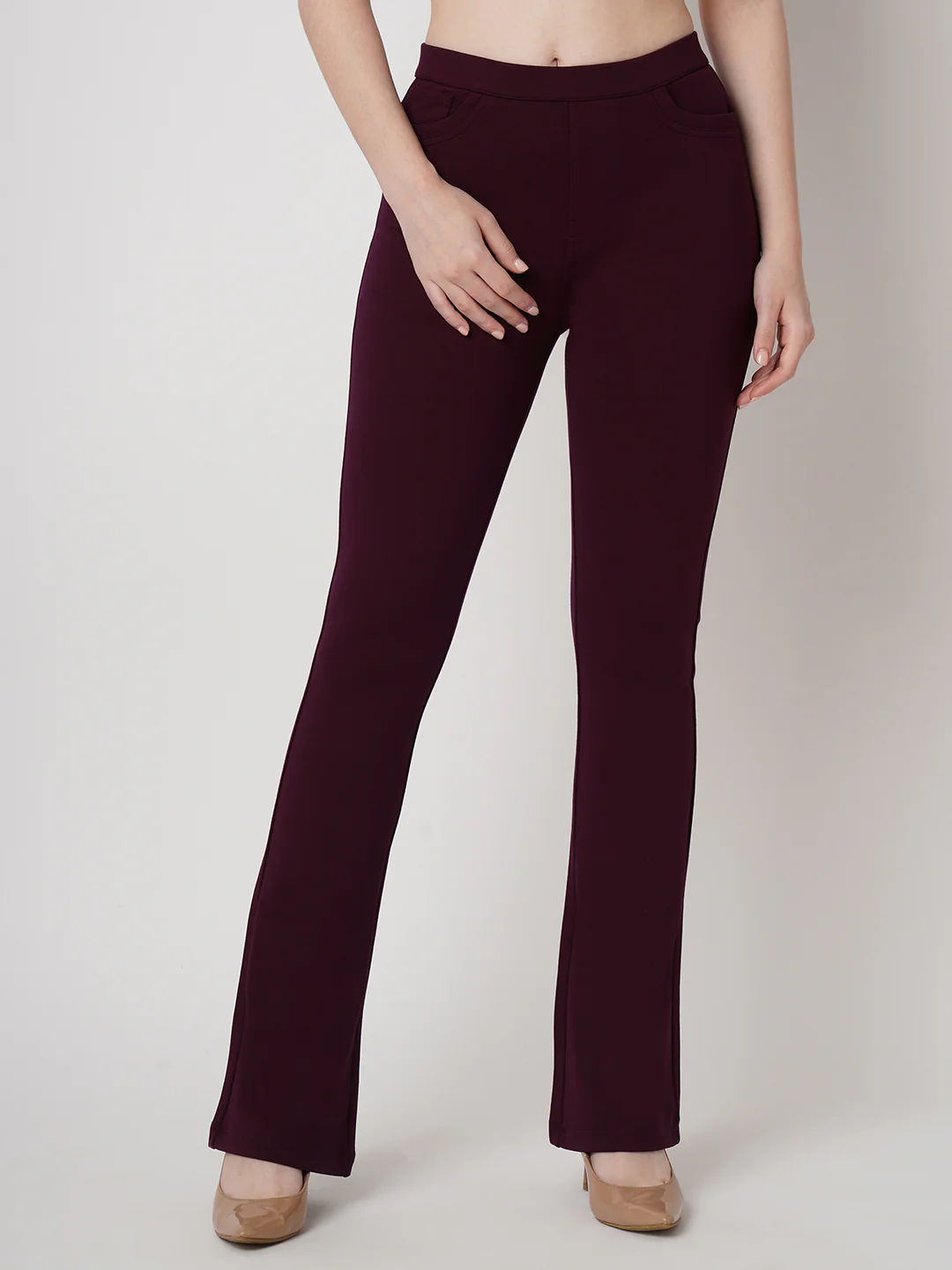 Women Wine Mini Flare Treggings - Image 2