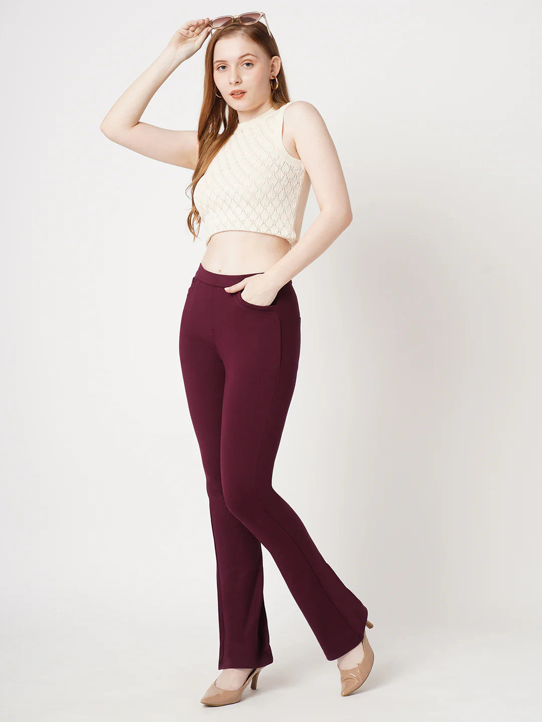 Women Wine Mini Flare Treggings - Image 4