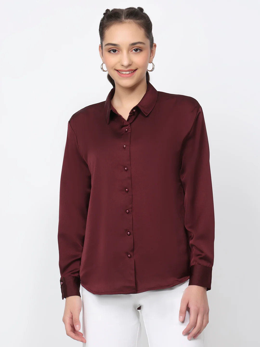 Women Wine Oversized Shirt - Image 2