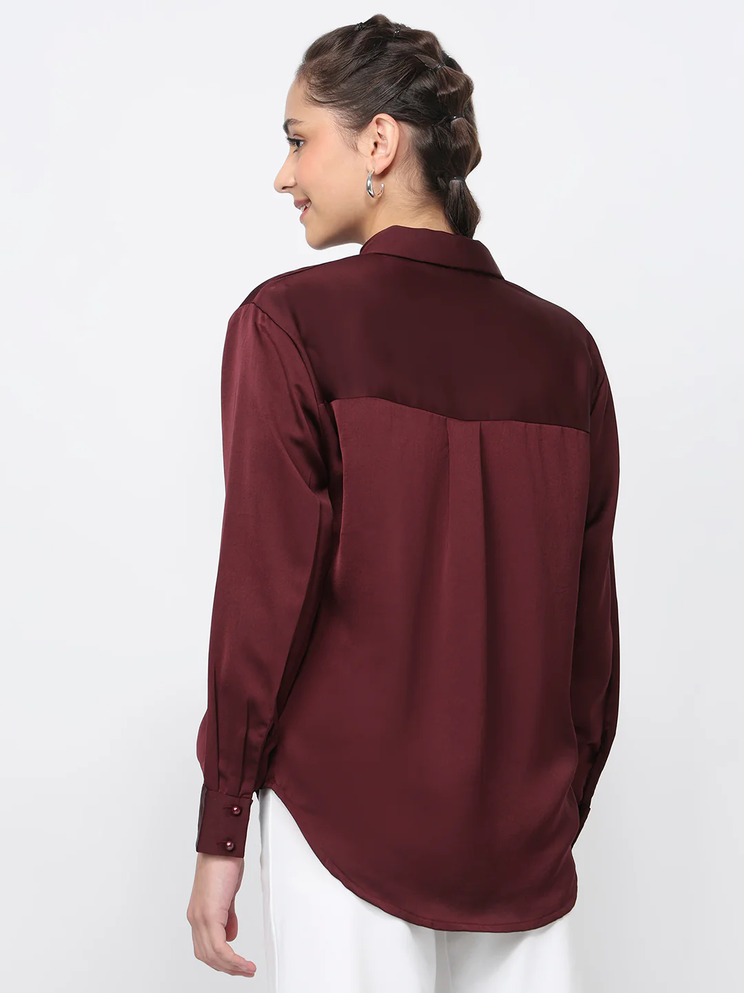 Women Wine Oversized Shirt - Image 3