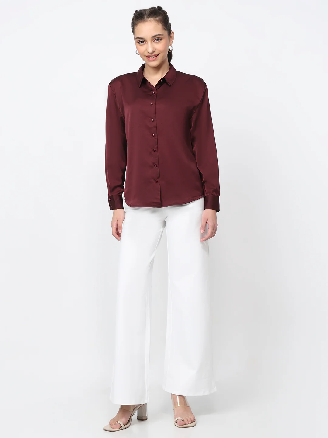 Women Wine Oversized Shirt - Image 4