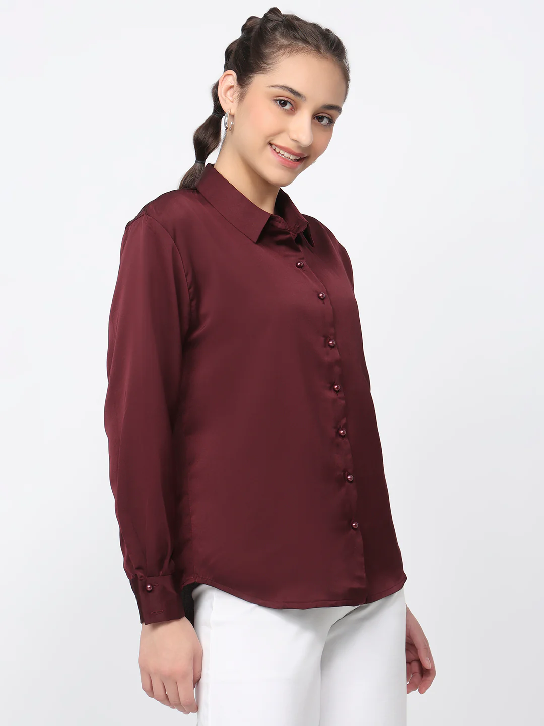 Women Wine Oversized Shirt - Image 5