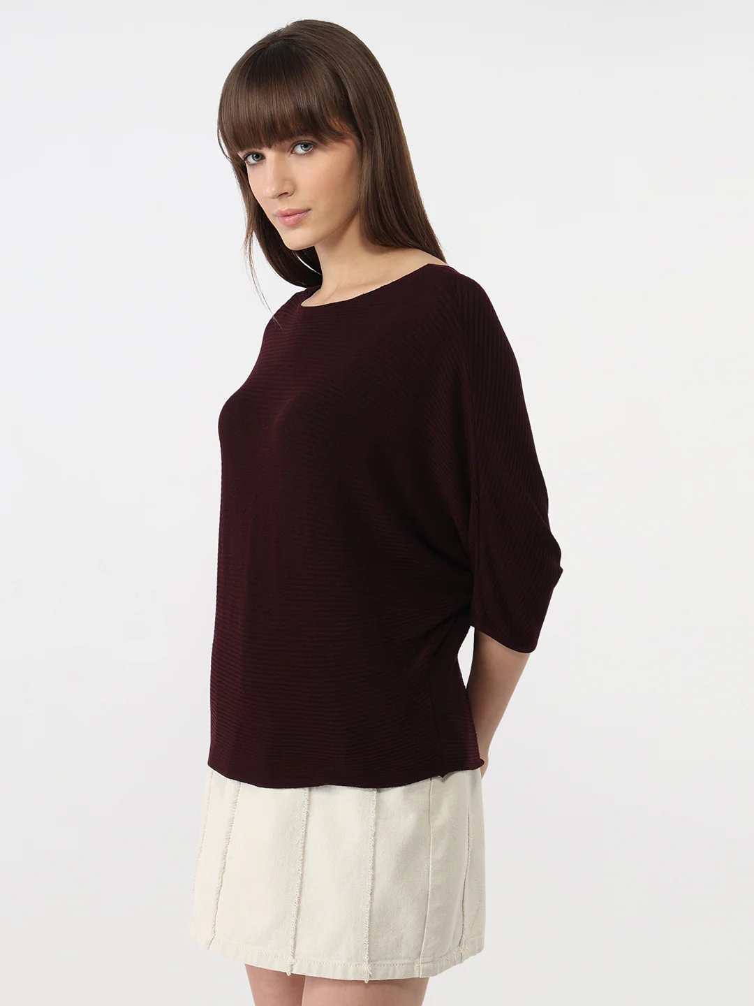 Women Wine Slim Batsleeve Top - Image 5