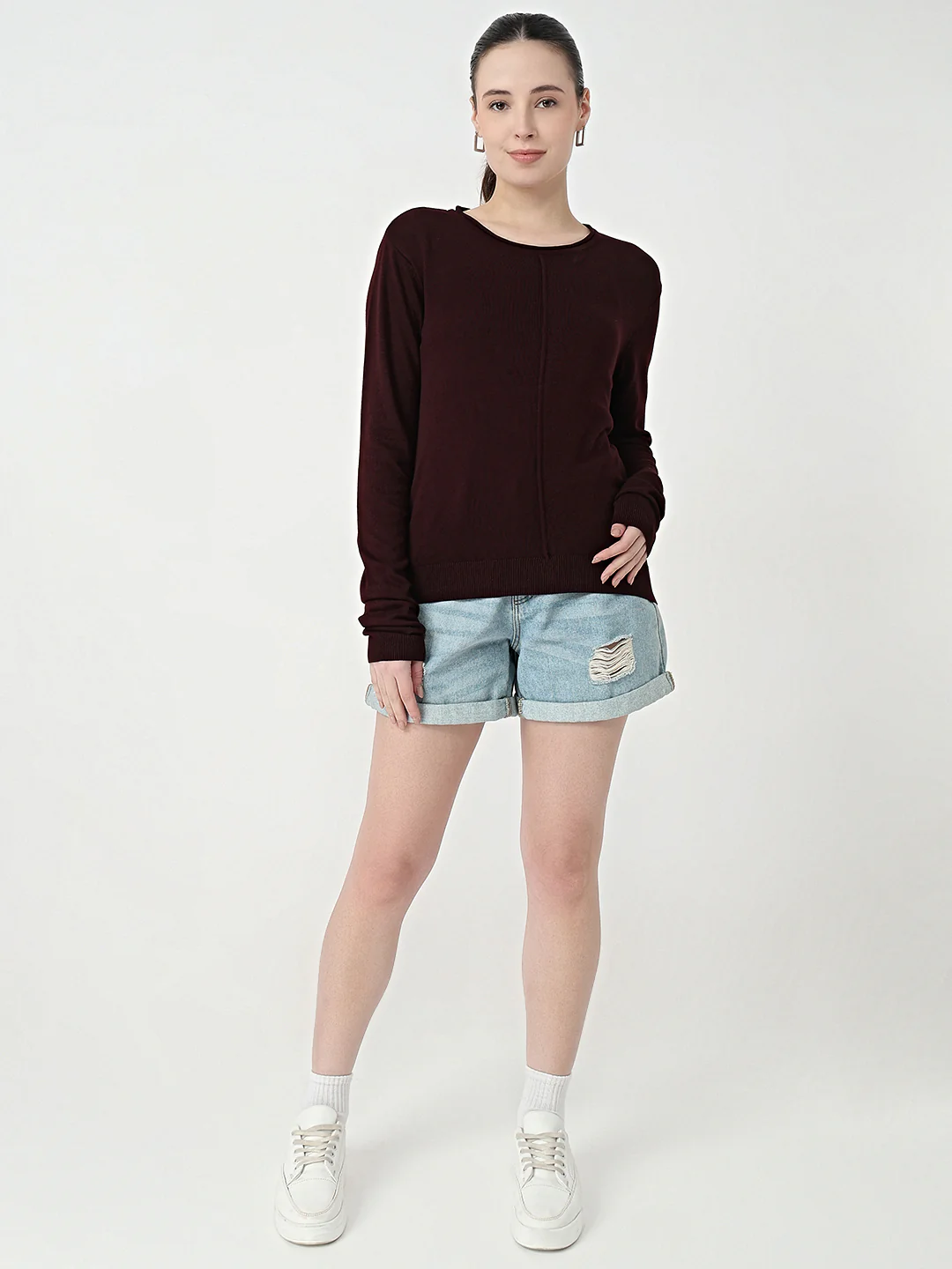 Women Wine Slim Fit Flat Knit - Image 4