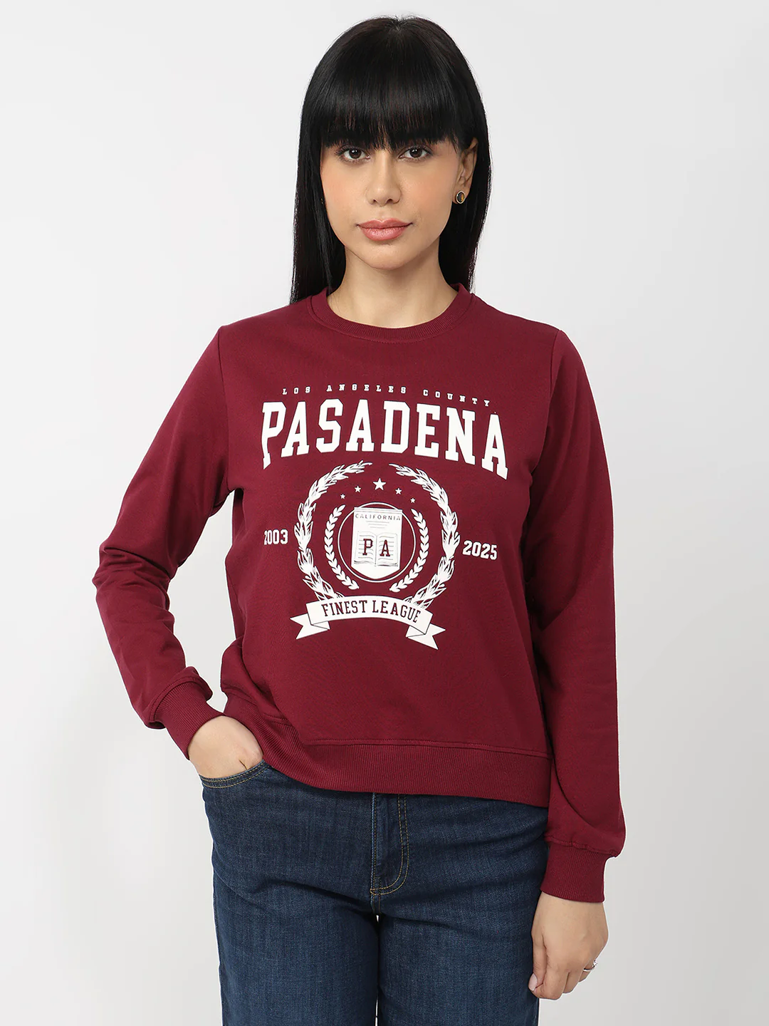 Women Wine Slim Fit Sweatshirt - Image 2