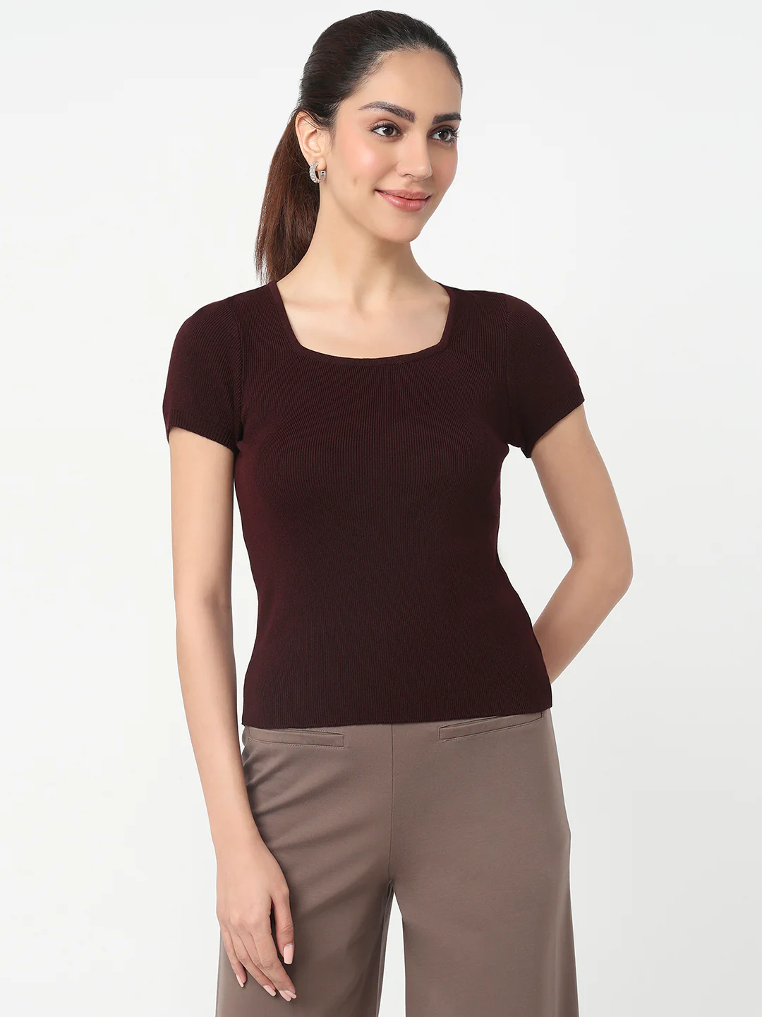 Women Wine Slim Flat Knit - Image 2