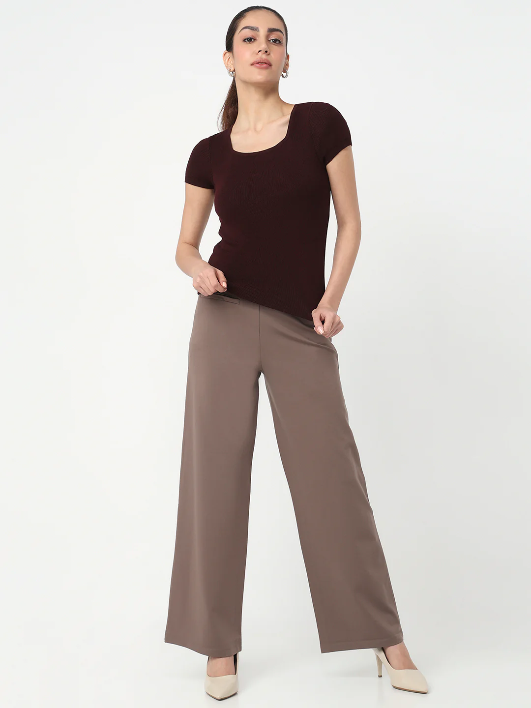 Women Wine Slim Flat Knit - Image 4