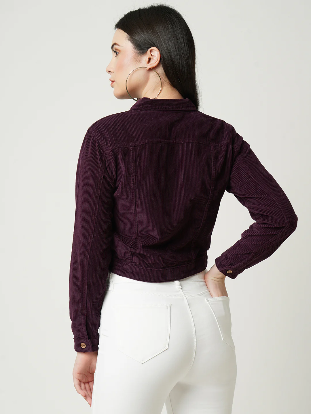 Women Wine Velvet Jacket - Image 3